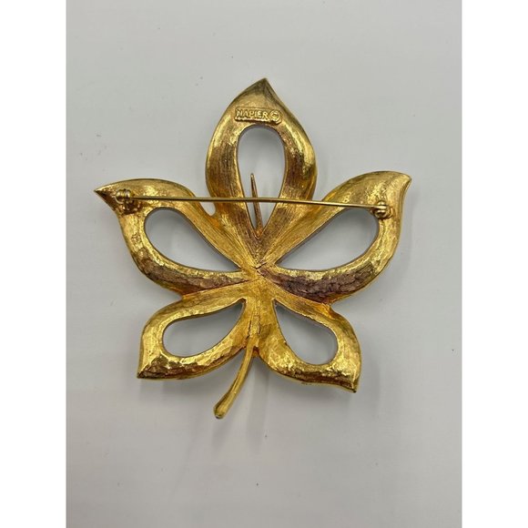 Signed NAPIER Leaf Brooch White Enamel Pin Designer Signed Costume Jewelry - Picture 4 of 5